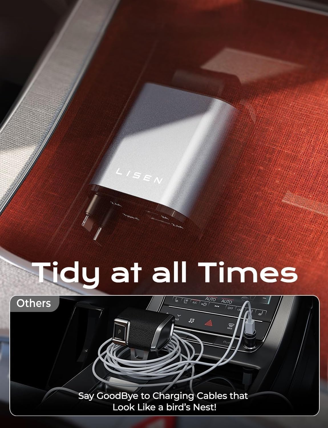 4-in-1 Car charge with Dual Retractable Cable, Dual Port USB C PD Fast chaging Car Adapter Car Cigarette Lighter Adapter with Voltage Display Compatible with iPhone 14 13 Pro Max, iPad, Samsung