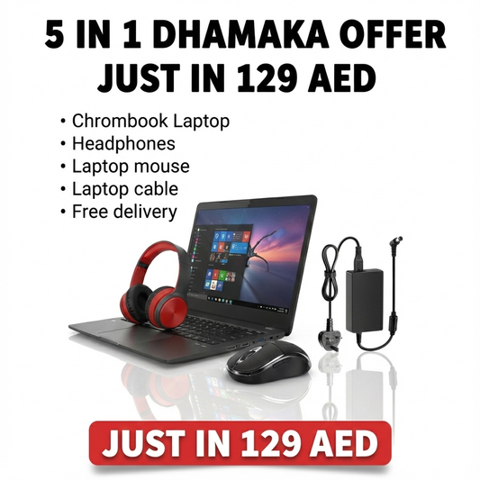 5 in 1 Dhamaka Offer | Chromebook Laptop | Headphones | Mouse | Charger And Able | Just In 129 AED