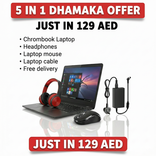 5 in 1 Dhamaka Offer | Chromebook Laptop | Headphones | Mouse | Charger And Able | Just In 129 AED