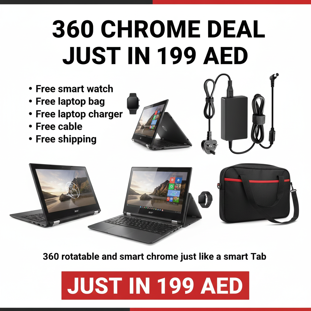 360 chrome deal | 360 Laptop | Free smart watch | laptop bag | laptop charger | cable - Just in 199 AED